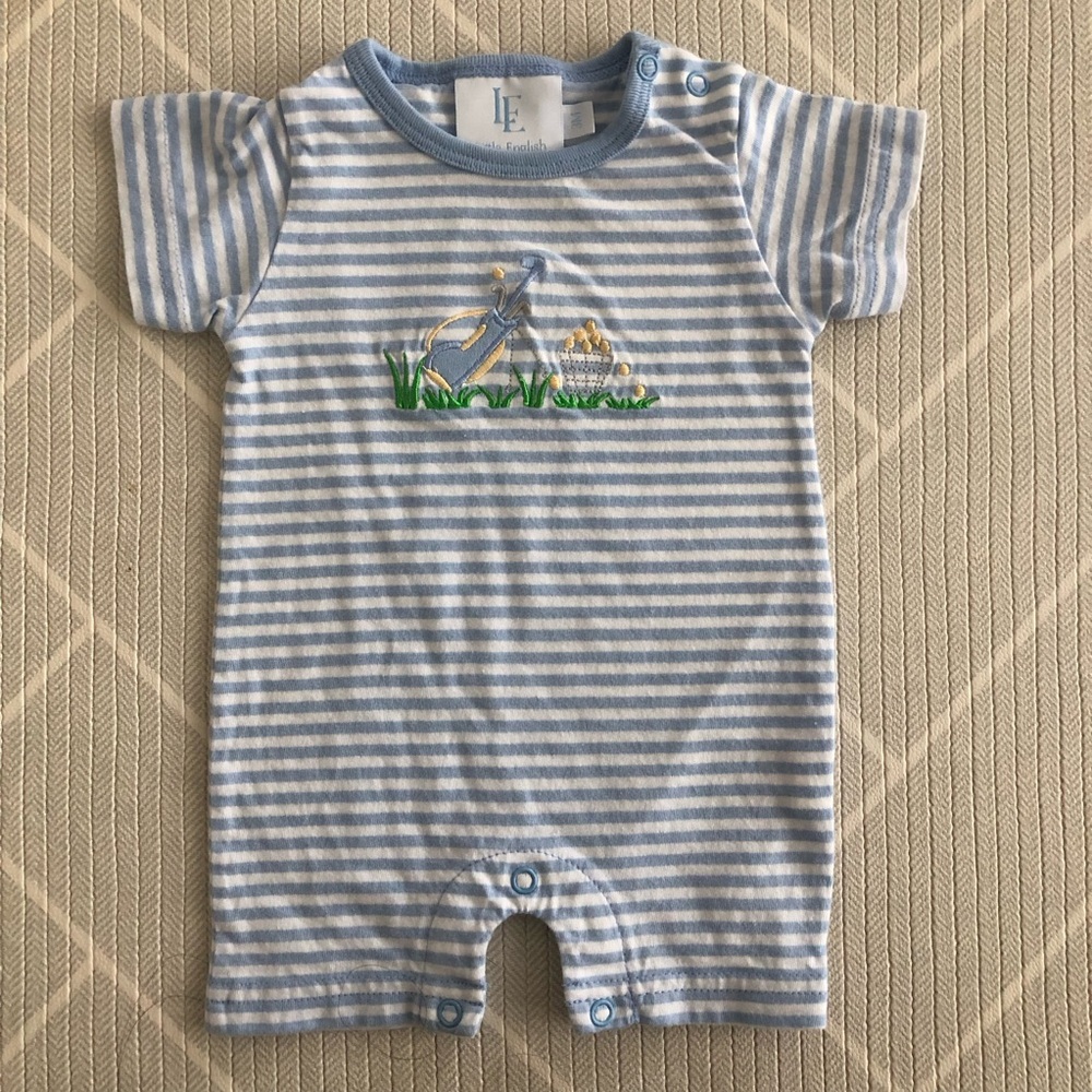 Little English Blue Striped Golf Club Embroidered Romper Boy’s Size 3M